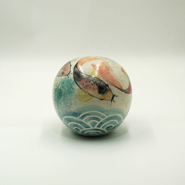 Ceramic sphere with koi fish and sea image