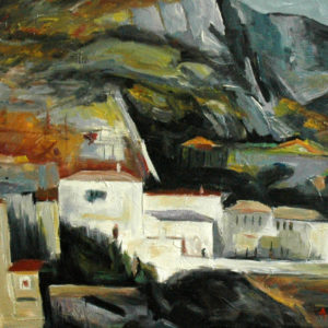 Village in the mountains, oil on canvas