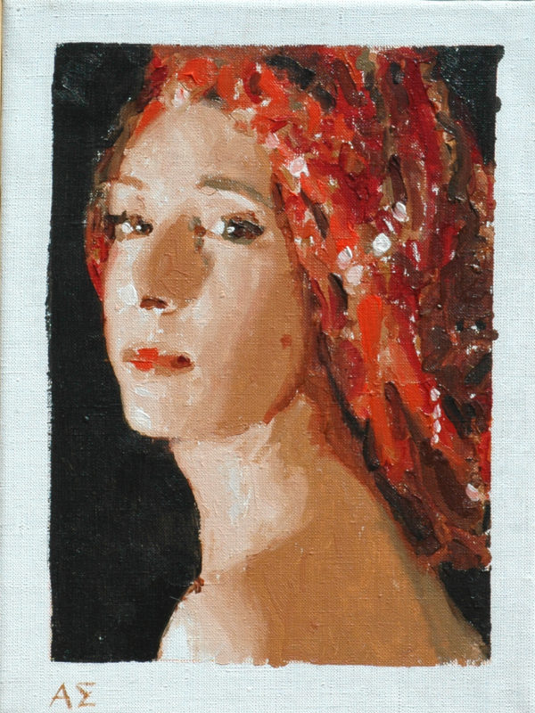 Girl with scarf, Painting by Angelos Spartalis