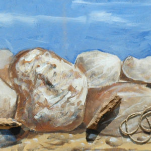 Stones and pebbles on the beach, mixed technique on canvas