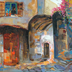 Old town Rhodes, oil painting
