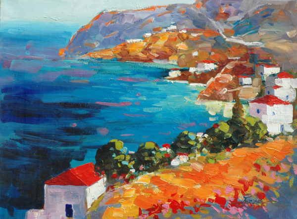Greek island oil painting
