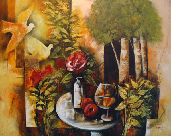 Abstract painting with still life