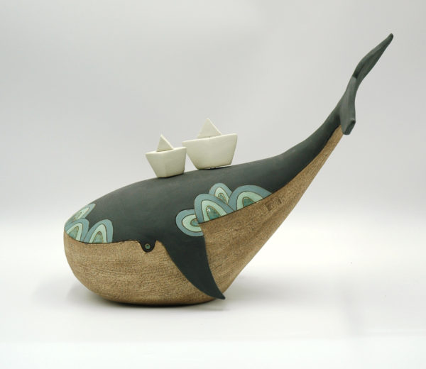 Ceramic whale with small ships
