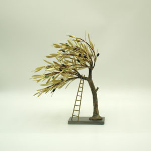 Windswept olive tree with stairway